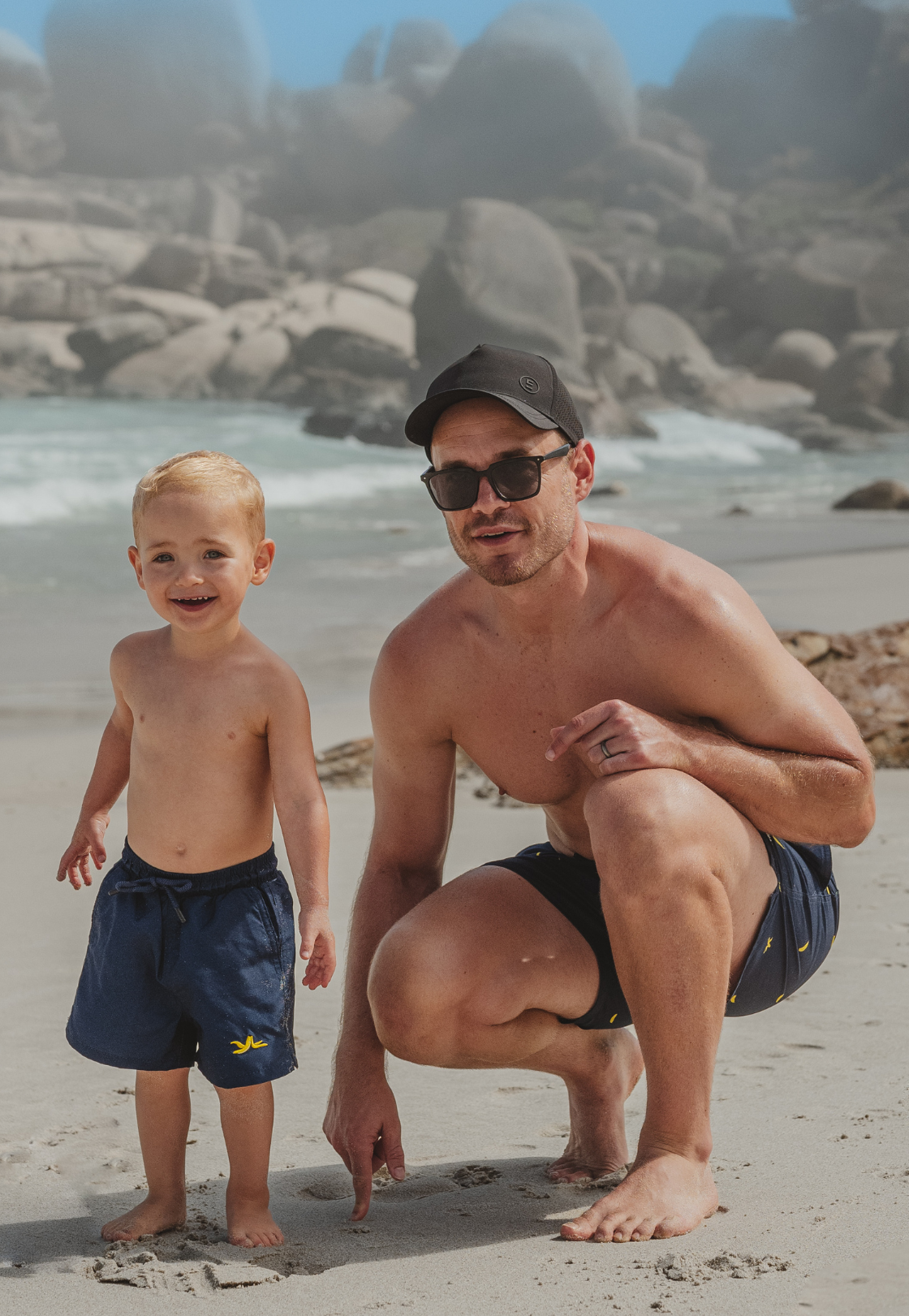 Banana Blue Plain Father & Son Swim Trunks