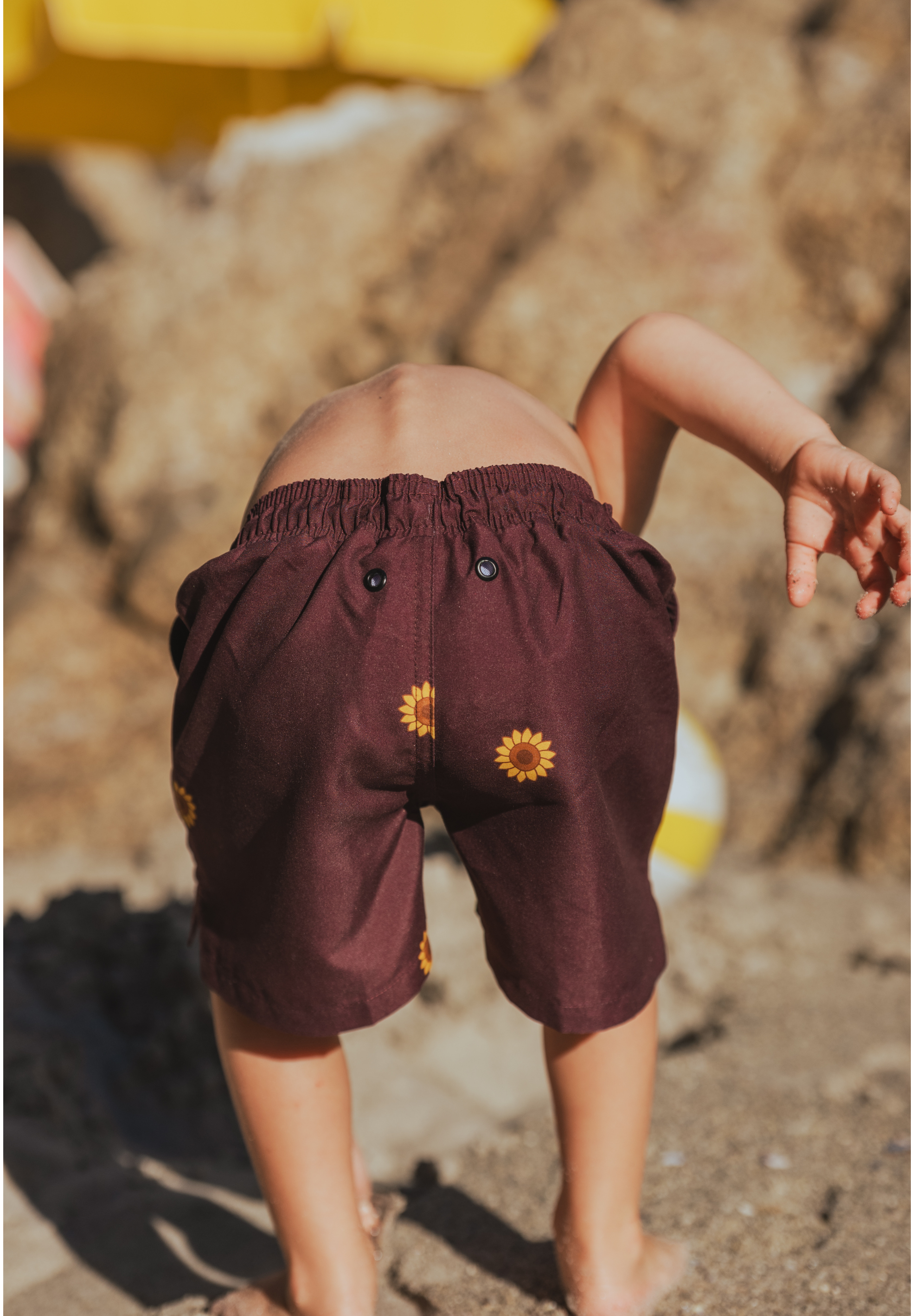 Sunflower Print Father & Son Swim Trunks