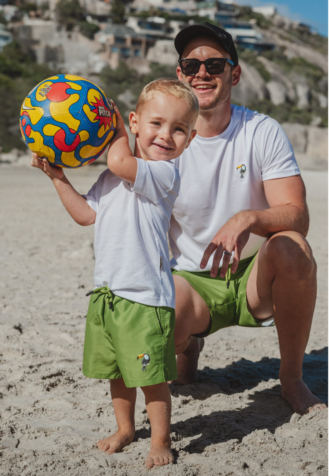 Tucan Green Plain Father & Son Swim Trunks